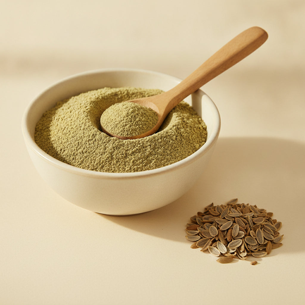 Soye (dill seed) powder with whole dill seeds